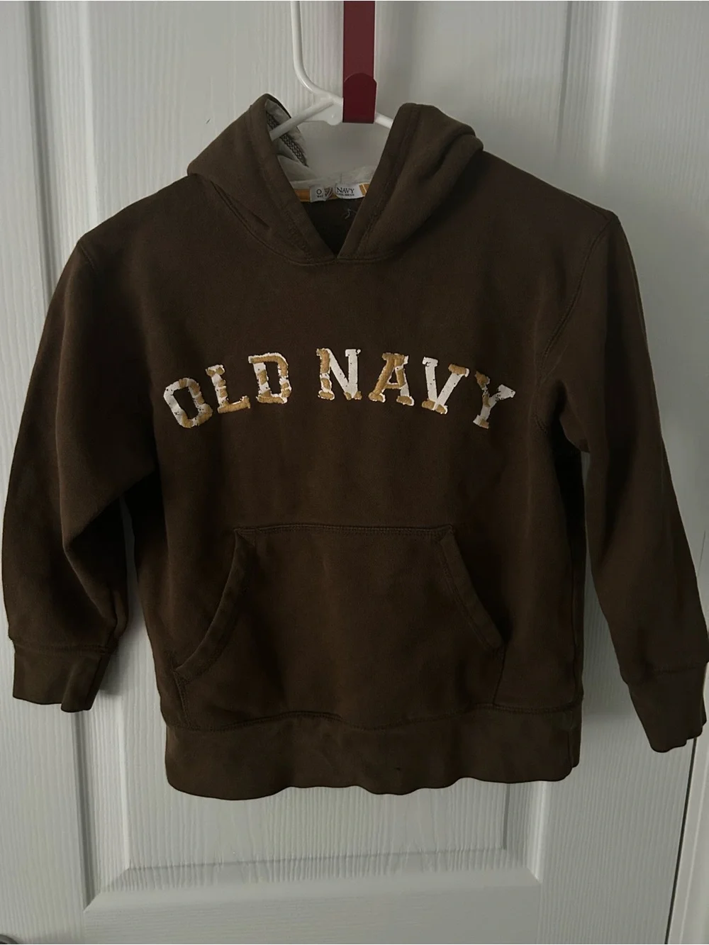 Old Navy Brown Kids Hoodie with White & Gold Lettering